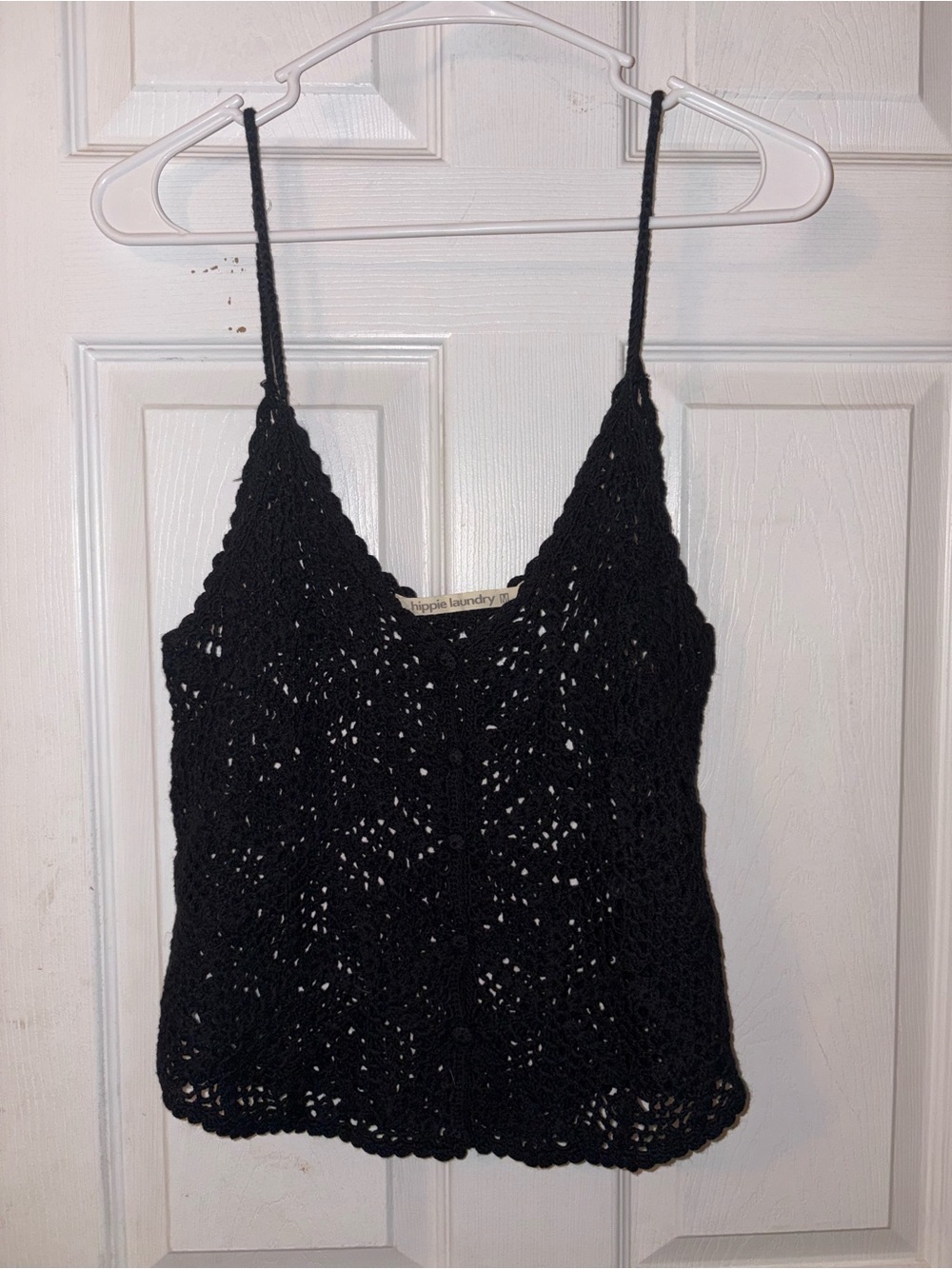 hippie laundry Black Crochet V-Neck Camisole with Thin Straps